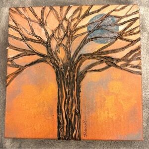 Abstract Tree Art on Canvas - Orange and Blue